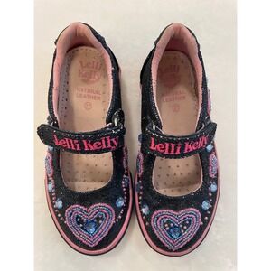 Lelli Kelly Kids Blue Glitter Heart Mary Jane Shoes‎ Size 27
